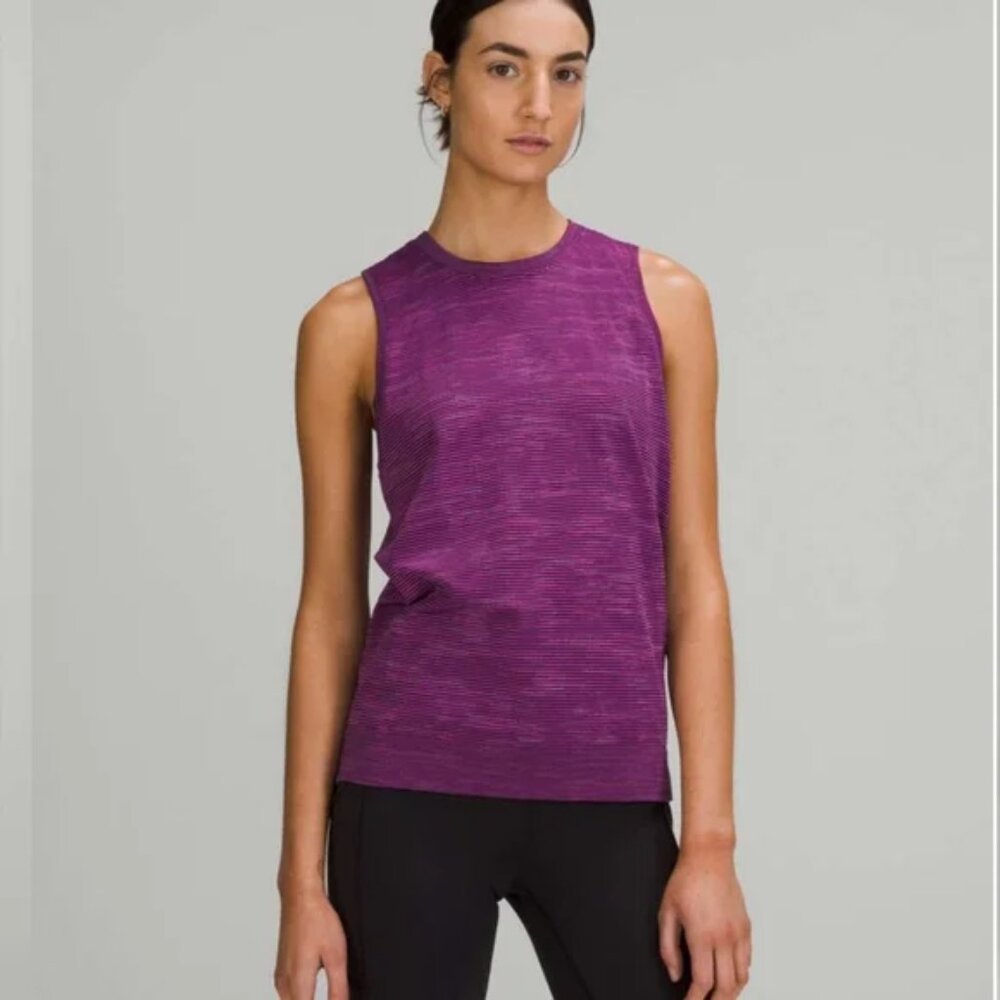 Lululemon Swiftly Relaxed Muscle Tank Top Chroma Check Stripe Vivid Plum Size 8